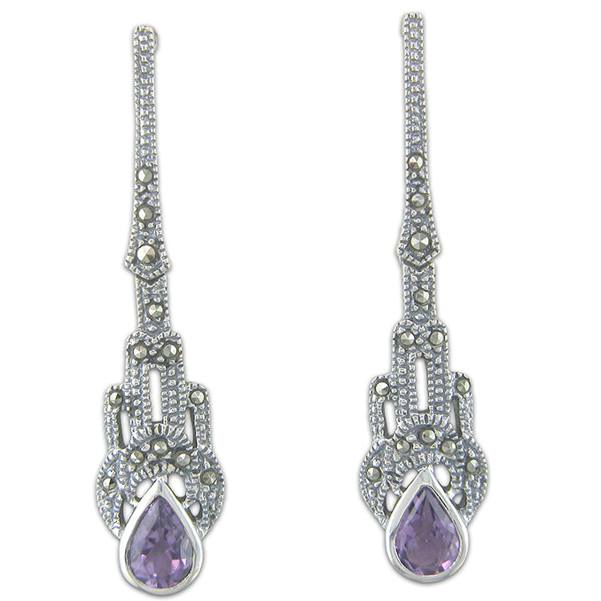 Silver Marcasite Amethyst Earrings – Lauren May Jewellery