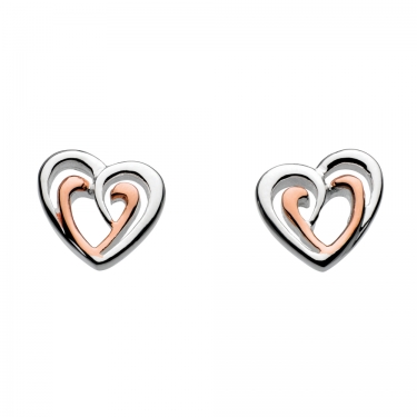 Silver & rose gold heart studs 