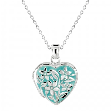 Sterling Silver Turquoise Heart Locket Necklace