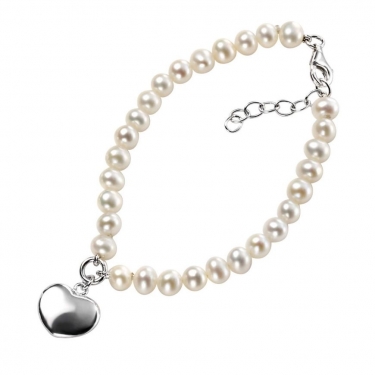 Freshwater Pearl & Silver Heart Bracelet