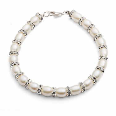 Single strand White freshwater pearl & cz bracelet