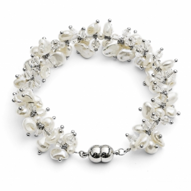 White Keishi Pearl & Crystal Bracelet