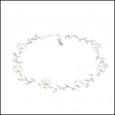 Silver, Pearl & CZ Leaf Bracelet