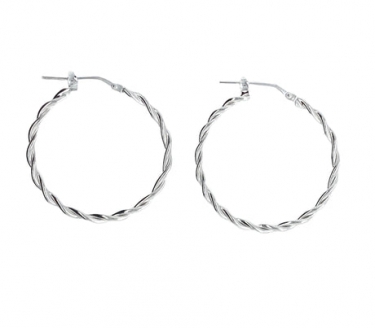 Silver thin twist hoop earrings