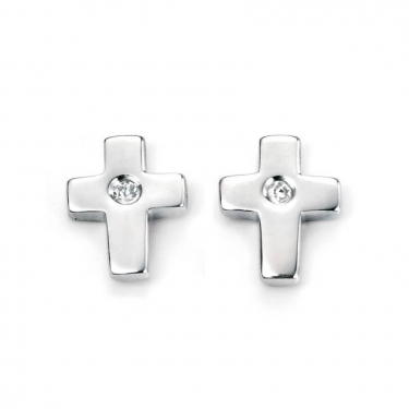 Children's Silver & Diamond Cross Stud Earrings