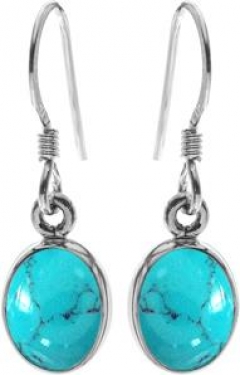 Silver Oval Tuquoise Drop Earrings