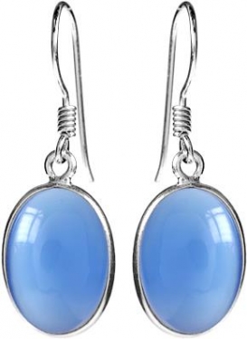 Oval Blue Chalcedony & Silver Earrings