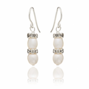 White freshwater pearl & cz rondel earrings
