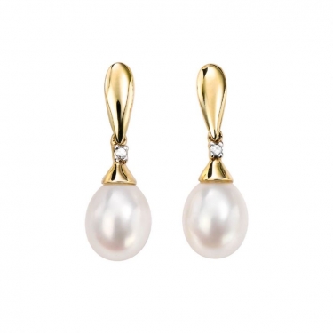 9ct Gold Freshwater Pearl & Diamond Earrings