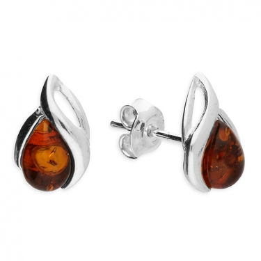 Silver Amber Studs