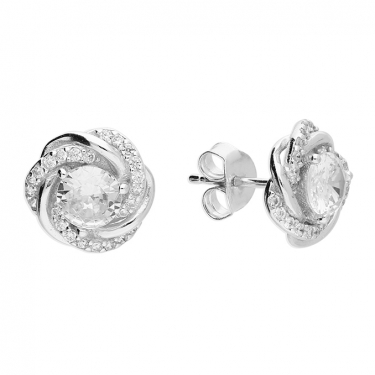 Sterling Silver & Cz Flower Stud Earrings