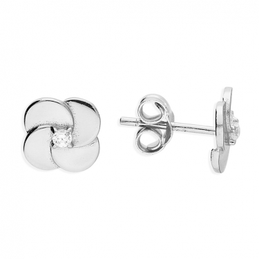 Silver Flower Cz Stud Earrings