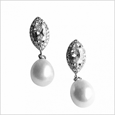 Silver, Pearl & Cz Marquise Earrings