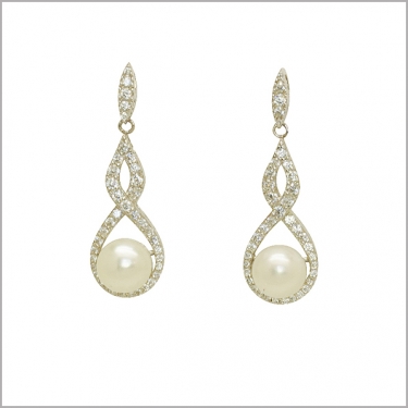 Silver, Pearl & Cz Infinity Earrings