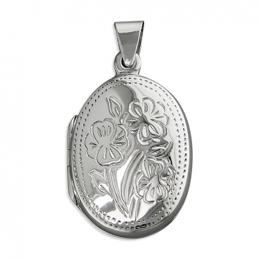 Sterling silver oval flower locket