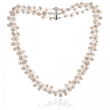 3 Strand White Peal & Crystal Necklace