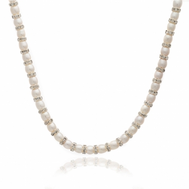 White Freshwater Pearl & Cz Necklace