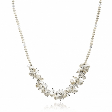 White Keishi Pearl & Crystal Necklace