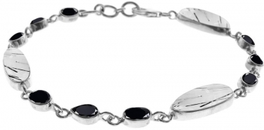 Rutilated Quartz & Black Onyx Silver Bracelet