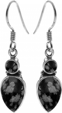 Silver & Snowflake Obsidian Earrings