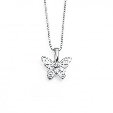 Children's Silver & Diamond Butterfly Necklace
