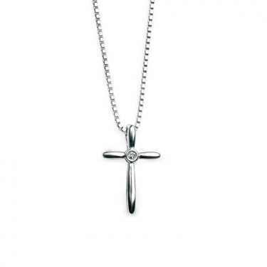 Children's Silver & Diamond Cross Necklace