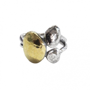 Silver & Gold Pebble Ring
