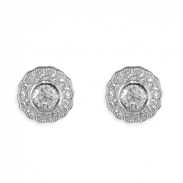 Silver & Cz Cluster Stud Earrings