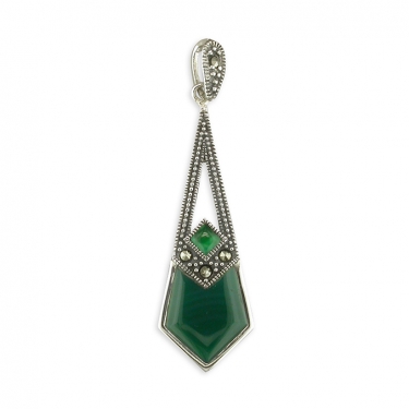 Silver Marcasite & Green Agate Pendant