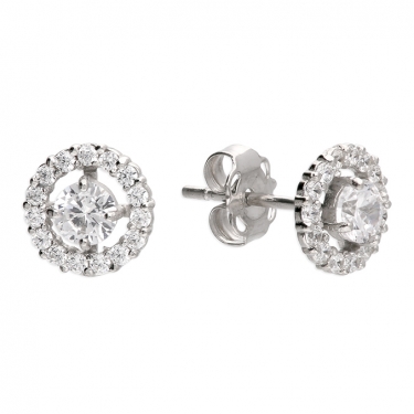 9ct White Gold Halo Cz Stud Earrings