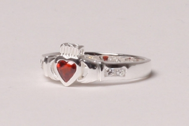 Silver Garnet Claddagh Ring
