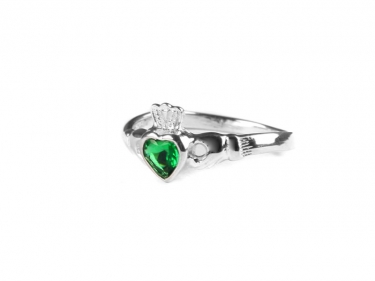 Silver Green Stone Claddagh Ring