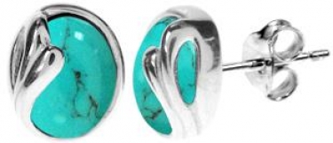 Silver Oval Turquoise Stud Earrings