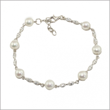 Silver Pearl & Cz Bracelet