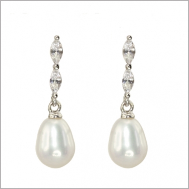 Silver Pearl & Cz Earrings